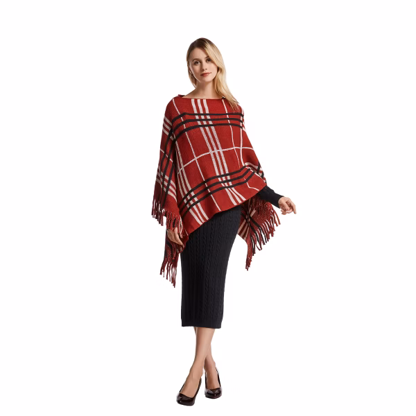 Red Plaid Knit Poncho