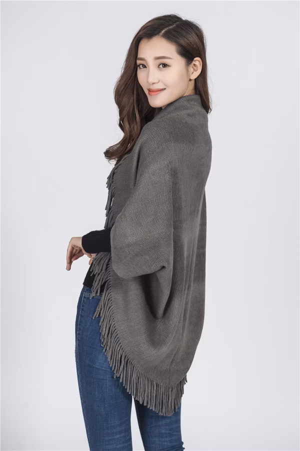 Ladies Ribbed Poncho with Fringe