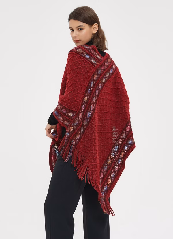 Red Patterned Ladies Poncho