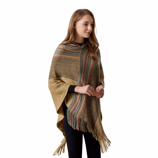 Ladies Striped Hooded Poncho
