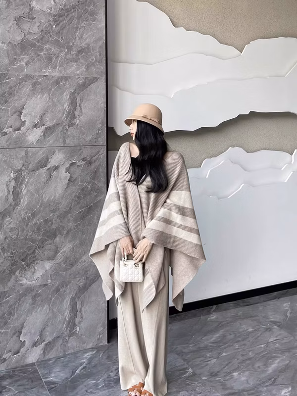 Striped Knit Poncho Cardigan