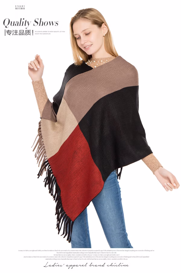 Ladies Color Block Knitted Poncho