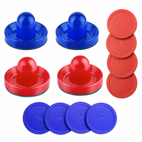 Air Hockey Pushers And Puck Set - Suitable Accessories For Game Tables With Protective Paddle Felts