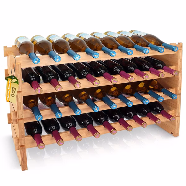 Stackable Wine Storage Rack - Wine Rack With 36 Bottle Slots, 4-Tier Modular Wine Display Shelves