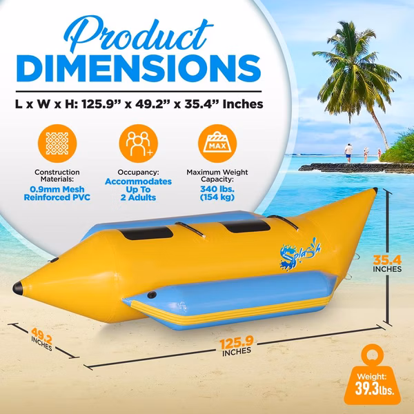 Inflatable Banana Boat 2-Person Durable PVC with Storage Bag