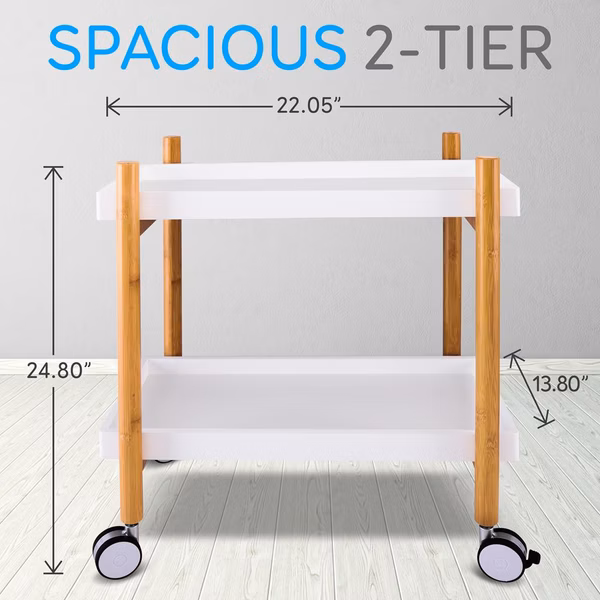 2-Tier Serving Cart - Serving Cart With Removable Trays And 4 Wheels