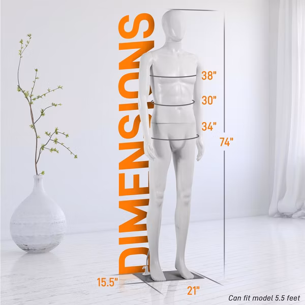 Male Mannequin Full Body Stand, Adjustable Limbs, Durable Metal Base