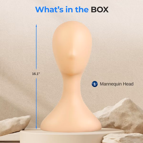 Mannequin Head for Wig Styling, Smooth Surface, Durable Plastic, Skin Tone