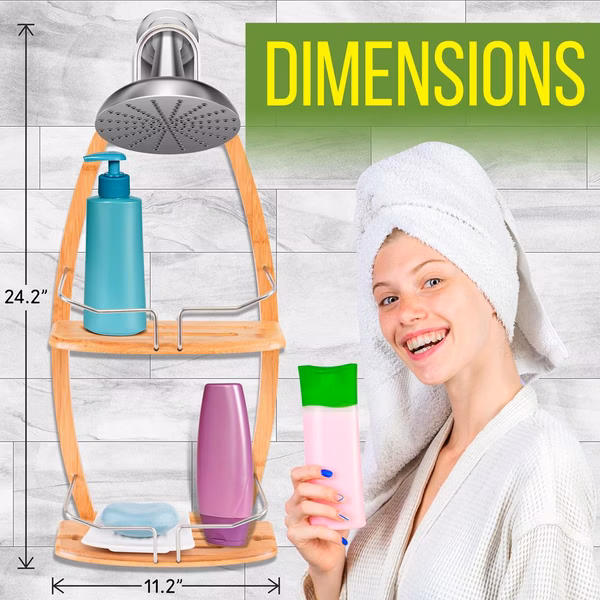 Bamboo Shower Caddy - Hanging Shower Bathtub Caddy Organizer