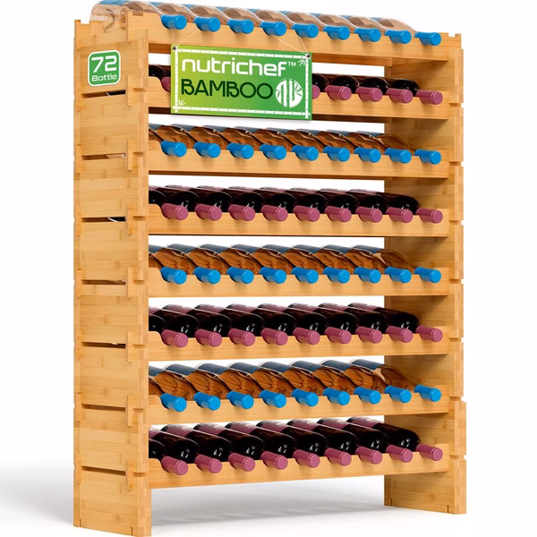 Stackable Wine Storage Rack - Wine Rack With 72 Bottle Slots, 8-Tier Modular Wine Display Shelves