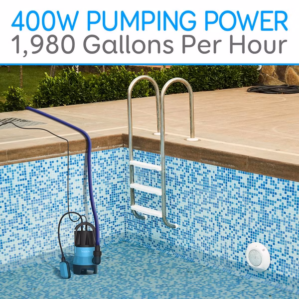 Submersible Sump Pump 1980GPH Auto Float Switch Blue 16ft Cord