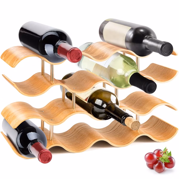 Bamboo Wine Rack 4-Tier Space-Saving Stackable Design Holds 14 Bottles