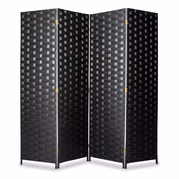 4-Panel Room Divider, Enhanced Privacy, Handcrafted Woven Fiber