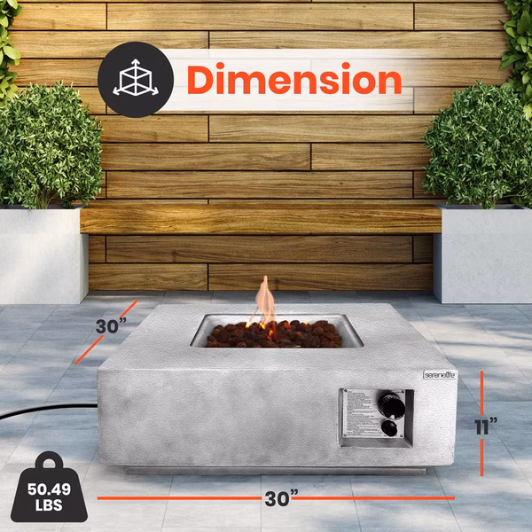 Concrete Propane Fire Pit Table, 40,000 BTU, Weatherproof, Gray