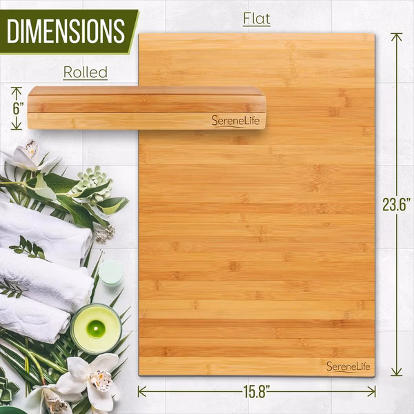 Bamboo Bath Mat - Water-Resistant, Non-Slip, Foldable, Natural Wood