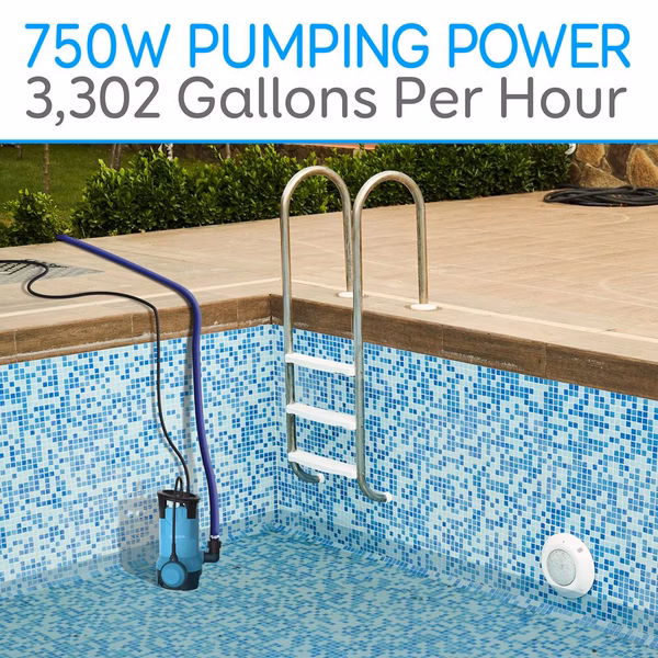 Submersible Sump Pump 3300GPH Auto Float Switch Blue Thermoplastic Body