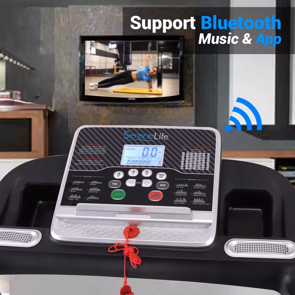 Folding Treadmill for Home Fitness, 6 MPH, 1HP Motor, 12 Programs, Bluetooth