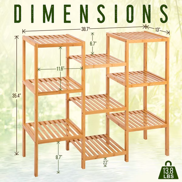 9 Tier Bamboo Plant Stand - Space-Saving, Durable, Water-Resistant