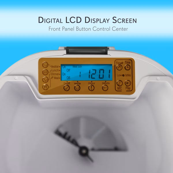 Automatic Pet Feeder, Optimal Schedule, Voice Recording, LCD Display
