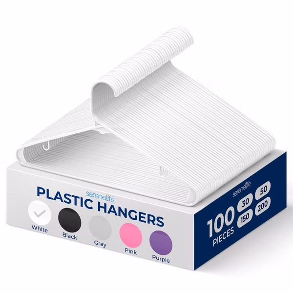 100-Pack Heavy Duty Plastic Hangers - Space-Saving, Smooth White Design