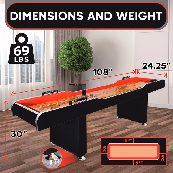 Shuffleboard Table 9ft Smooth Poly Surface Fast Puck Action Platinum