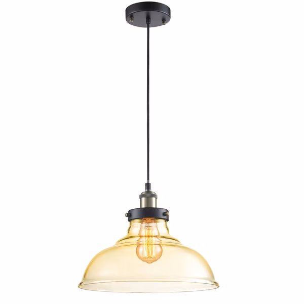 Pendant Light Fixture, Adjustable Glass Dome, Vintage Brass Finish