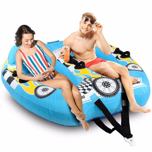 Inflatable Towable Tube for 2, Fast Inflation, Heavy-Duty PVC, Blue