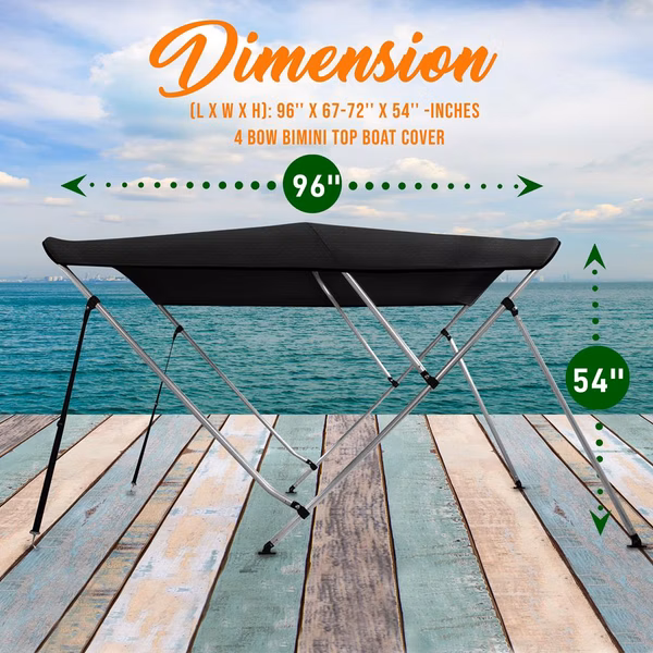 4 Bow Bimini Top Boat Cover, Waterproof Aluminum Frame, Gray