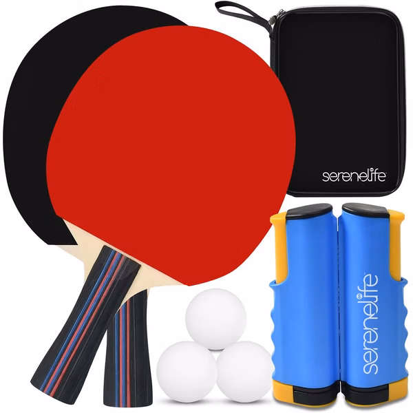 Portable Table Tennis Set With Retractable Net, Paddles, Balls, And Carrying Bag