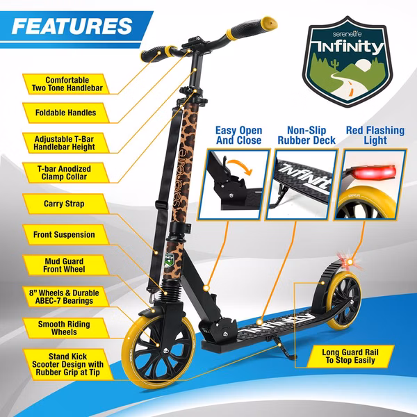 Kick Scooter for Teens & Adults, Foldable Alloy Deck, Leopard Design