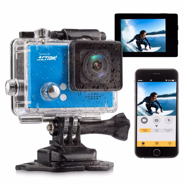 4K Ultra HD Action Camcorder, Slow-Mo, WiFi, Blue, 2" LCD, 160° Wide Angle