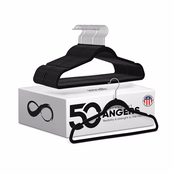 Velvet Non-Slip Hangers 50-Pack, Space-Saving, 360° Swivel Hook