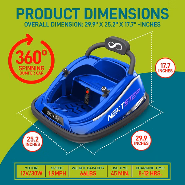 Kids Toy Electric Ride On Bumper Car Vehicle With Remote Control, Led Lights & 360 Degree Spin, 2 Driving Modes (Blue)