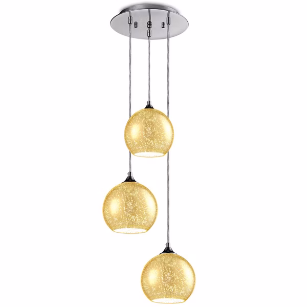 Triple Pendant Light Fixture, Adjustable Glass Domes, Chrome Finish