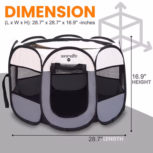 Small Portable And Foldable Pet Tent - Lightweight, Easily Collapsible, Play Yard Crib For Indoor & Outdoor Use With Portable Folding Pet Bowl (Gray)