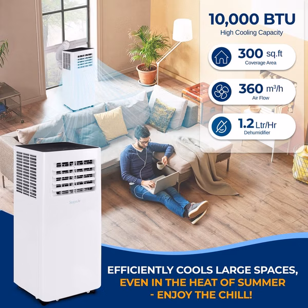 Portable Air Conditioner 10,000 BTU WiFi Control, Dehumidifier, White