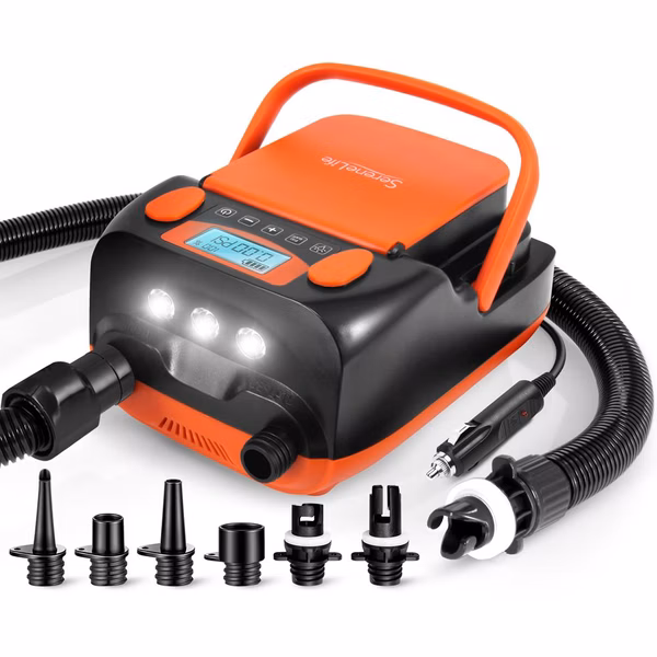 Electric Paddle Board Pump, Fast Inflation, Dual-Stage, Portable, LED Light