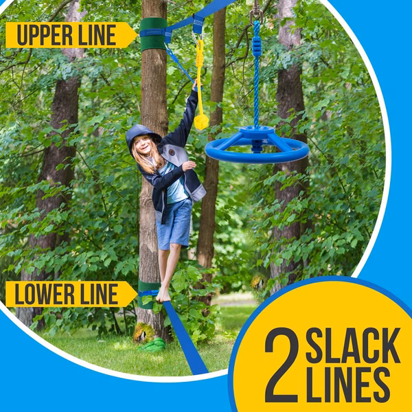 Ninja Warrior Obstacle Course For Kids - Hanging 50’ Ninja Warrior Slackline Kit Training Equipment For Adults With 14 Accessories