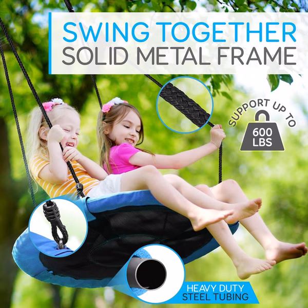 Saucer Swing 40" for Kids, Waterproof, Padded Frame, Blue