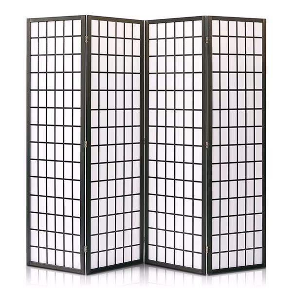 4-Panel Room Divider, Privacy Screen, Wood & Cloth, Freestanding, Foldable