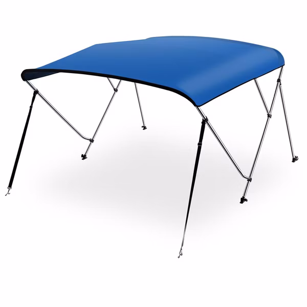 Waterproof Boat Top, 61-66"W 4 Bow, UV Resistant, Aluminum Frame, Blue