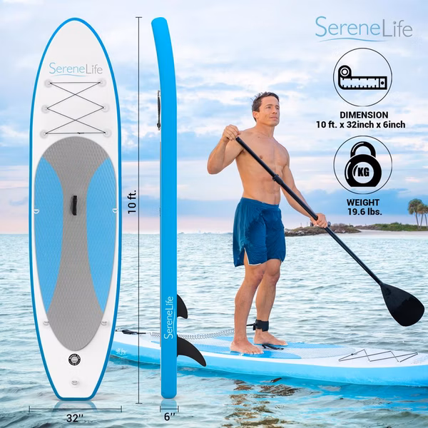 Inflatable Paddle Board - Stable Non-Slip Deck, PVC, 10' Blue