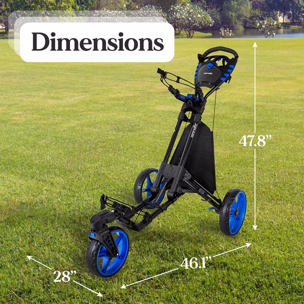 3-Wheel Golf Push Cart - Lightweight Aluminum, Easy Fold, Cooler Storage
