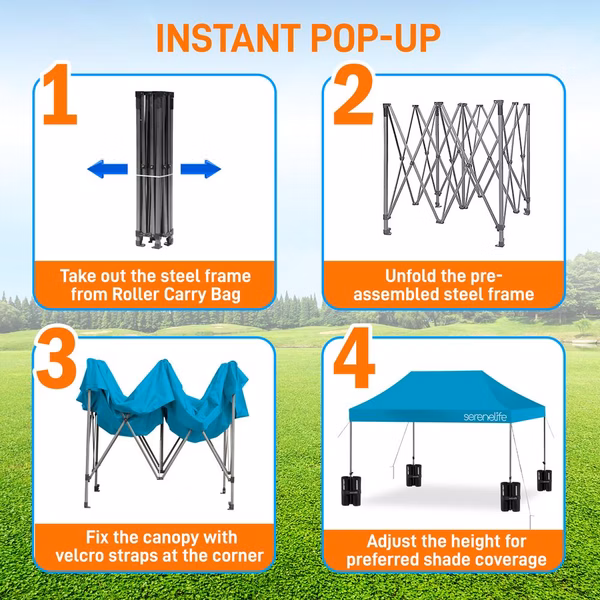 Pop Up Tent 10x15 ft Waterproof UV Blocker Sky Blue Portable Shelter