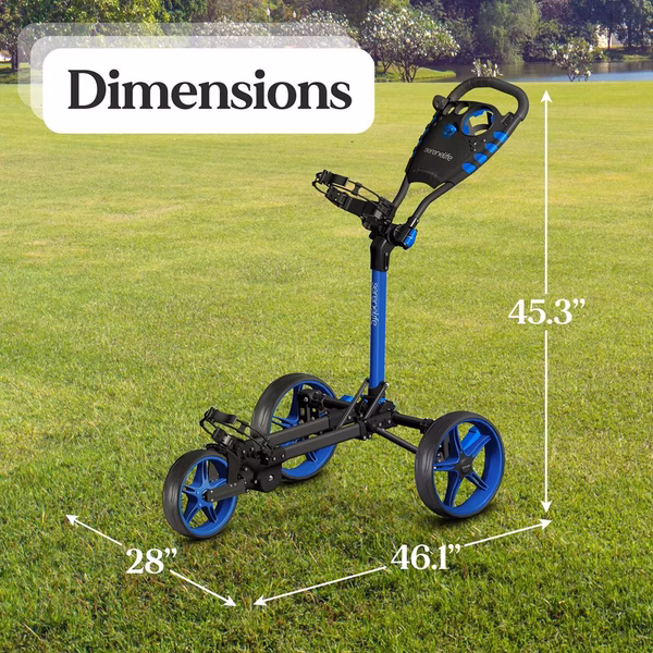 3-Wheel Golf Push Cart, Easy Fold, Aluminum Frame, Smooth Roll