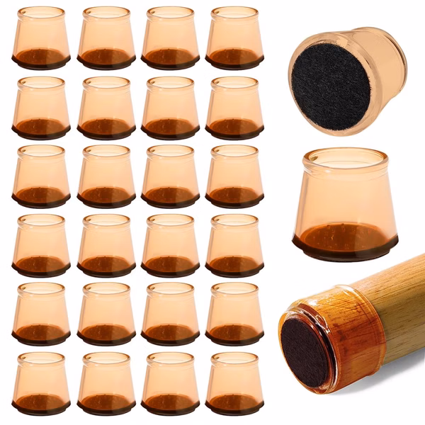 Chair Leg Floor Protectors - Anti-Slip Rubber Covers, Brown, 24 Pack