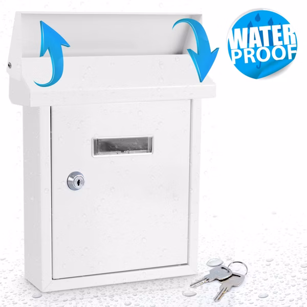 Weatherproof Wall Mount Mailbox, Secure Lock, Galvanized Steel