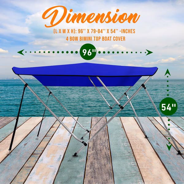 4-Bow Bimini Top Boat Cover, Waterproof 600D Polyester, Blue