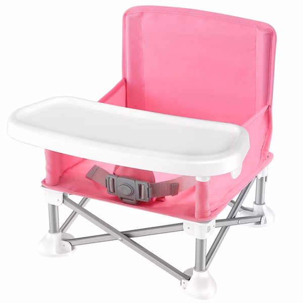 Baby Booster Seat - Portable Folding Design - Safety Belt & Tray