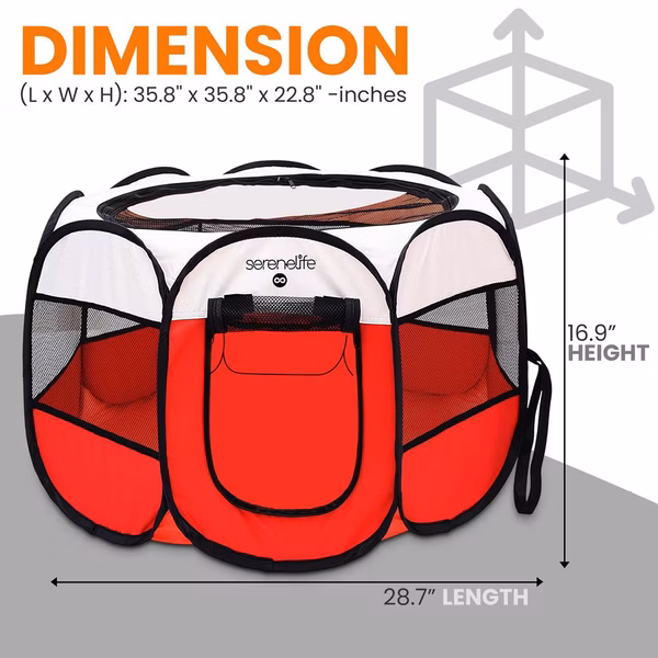 Foldable Pet Tent for Travel - Easy Setup, Strong Oxford, Red